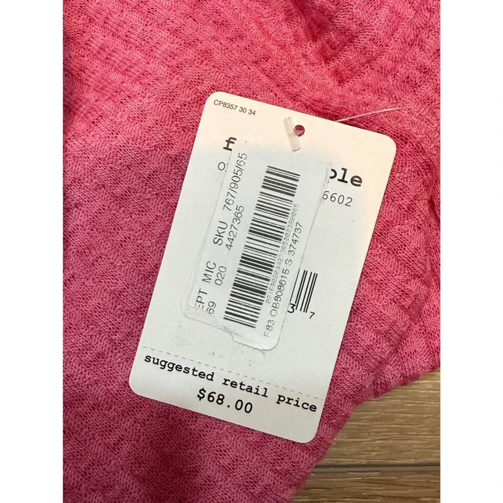Free People We‎ The Free Pink Waffle Knit Thermal V-Neck Top Small NWT